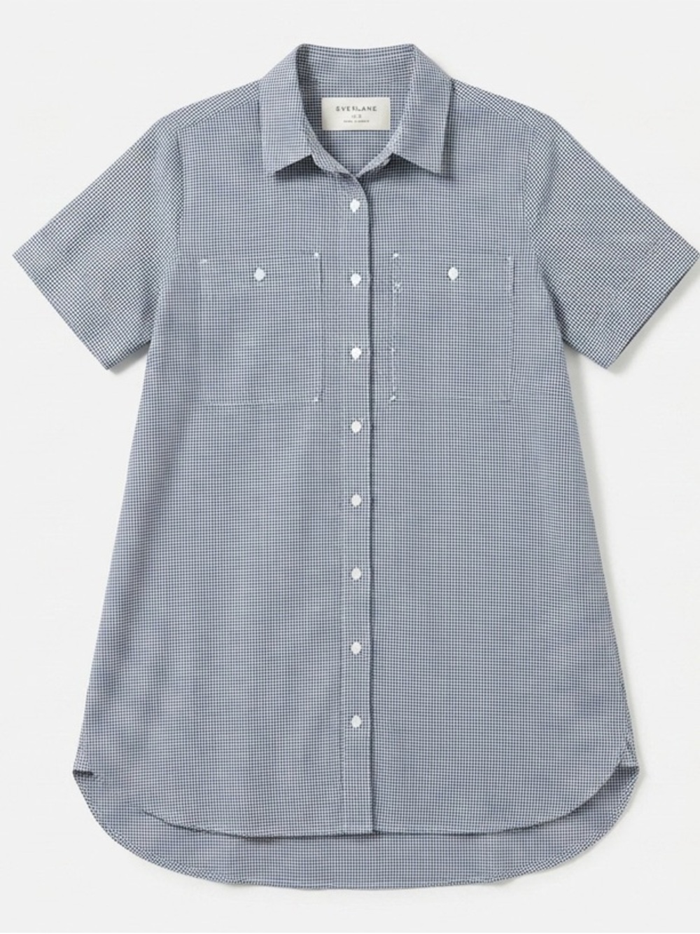 Everlane Daytripper Linen Dress Navy Blue Gingham Button Front Pockets XS